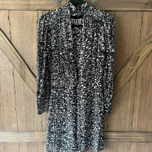 ba&sh Acia Printed Metallic Fil Coupé Georgette Mini Dress Size 2 - Picture 7 of 12